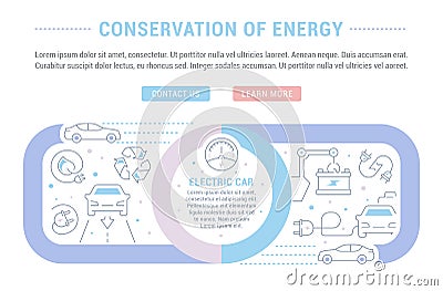Website Banner and Landing Page of Conservation of Energy. Cartoon Illustration
