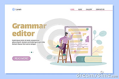 Website banner for online grammar editor services, flat vector illustration. Vector Illustration