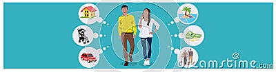 Website Banner Young Couple Vector Illustration