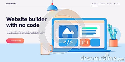 Website builder illustration in isometric vector design. Web development cloud-based service. Saas app for responsive web site Vector Illustration