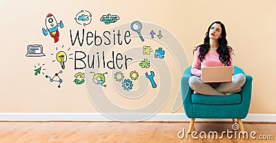 Website builder with woman using a laptop Stock Photo