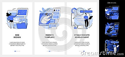 Website building service mobile app UI kit. Vector Illustration