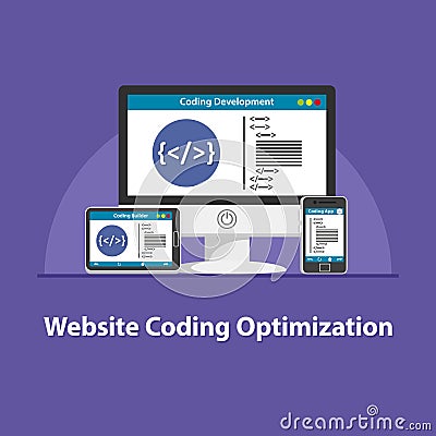 Website coding optimization in all device Vector Illustration