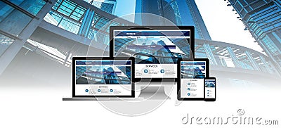Website concept on computer laptop tablet phone Stock Photo