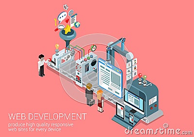 Website creation, web development process flat 3d concept Vector Illustration