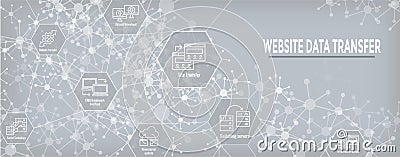 Website Data Transfer Icon Set and Web Header Banner Vector Illustration