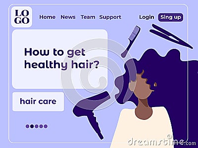 Website design beauty salon , professional woman makeup and hairstyle, barbershop master, hairstyling salon web template. Vector Vector Illustration