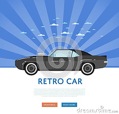 Website design with classic muscle car Vector Illustration