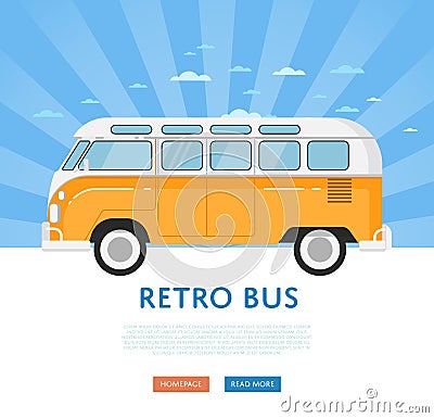 Website design with classic retro bus Vector Illustration