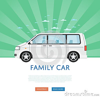 Website design with family minivan Cartoon Illustration
