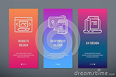 Website design, Responsive design, UX design Vertical Cards with strong metaphors. Vector Illustration