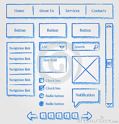 Website design sketch style kit Vector Illustration