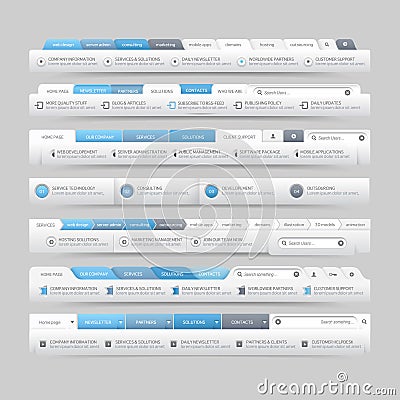 Website design template navigation elements with icons set Vector Illustration