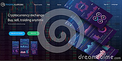Website Design Template for trading platform.Professional trader tools Vector Illustration
