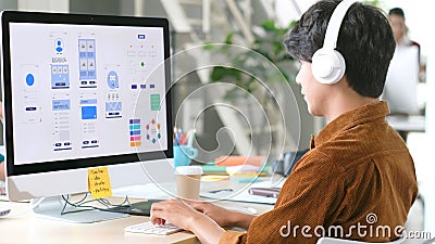 Website designer, Creative planning phone app development template layout framework wireframe design, User experience concept, Stock Photo