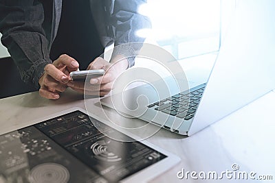 Website designer working digital tablet and computer laptop wit Stock Photo