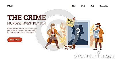 Website with detectives investigating crime, flat vector illustration. Vector Illustration