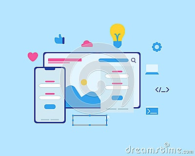 Website development concept with thin line style and various icon set with modern style Stock Photo