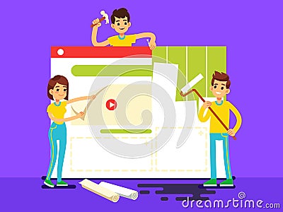 Website development with developers creating content. Web construction vector concept illustration Vector Illustration