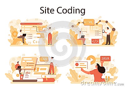Website development set. Support and development service. Web page Vector Illustration