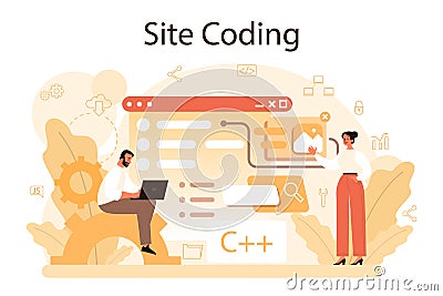 Website development. Support and development service. Web page Vector Illustration