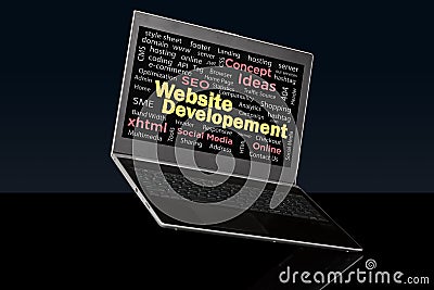 Website Development words collage side view on laptop screen Stock Photo