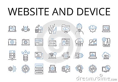 Website and device line icons collection. Homepage, Platform, Online presence, Browser, Portal, Web app, Digital tool Vector Illustration