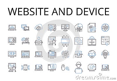 Website and device line icons collection. Homepage, Platform, Online presence, Browser, Portal, Web app, Digital tool Vector Illustration