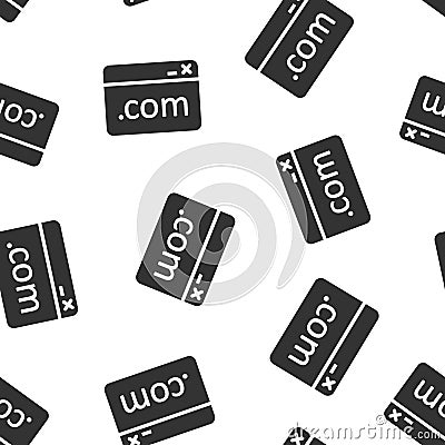 Website domain icon in flat style. Com internet address vector illustration on white isolated background. Server seamless pattern Vector Illustration