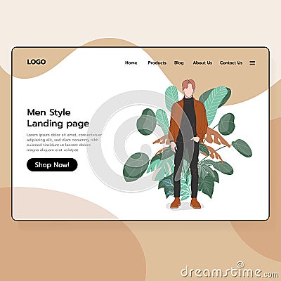 Website e-commerces, man style shopping, landing page and web design concept, website templates, e-commerce templates vector Vector Illustration