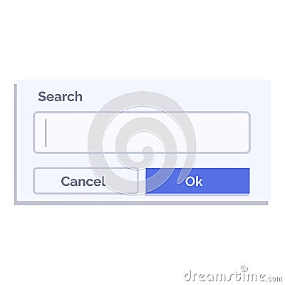 Website element with search bar showing cancel and ok buttons Vector Illustration