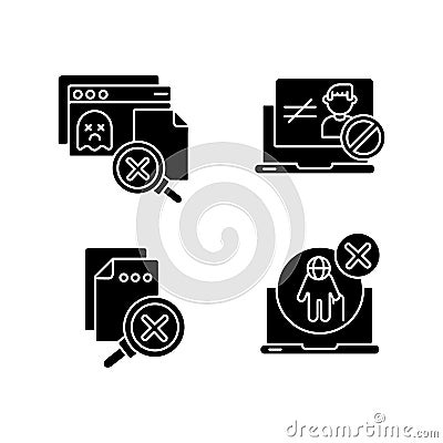 Website errors black glyph icons set on white space Vector Illustration