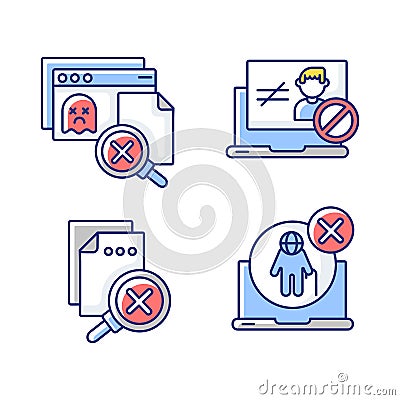 Website errors RGB color icons set Vector Illustration