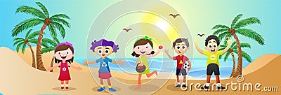 Website header or banner design with Happy Kids having fun at se Stock Photo