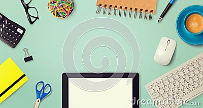 Website header hero image design with tablet and office items Stock Photo