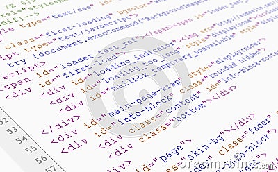 Website HTML code browser view on white background Stock Photo