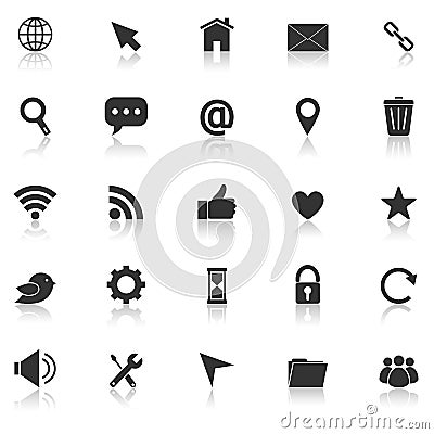 Website icons with reflect on white background Vector Illustration