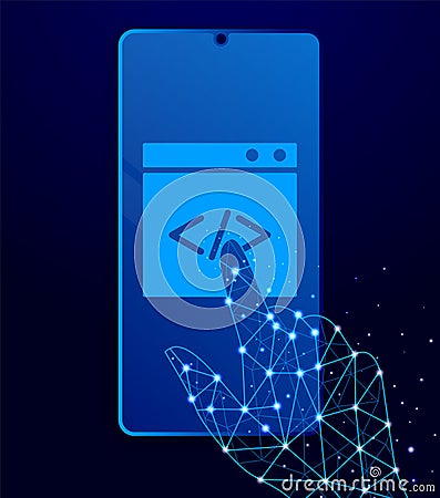 website, internet, browser, code touch phone. Polygon style touch phone vector Vector Illustration