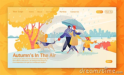 Website landing page with happy young family spend joyful time together. F Vector Illustration