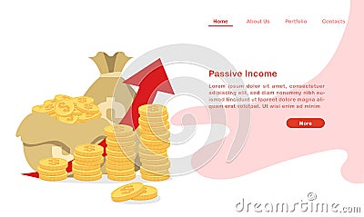 Website landing page template cartoon piles of coin and money bags Vector Illustration