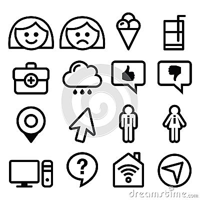 Website menu line, stroke icons set - user, computer, app Vector Illustration