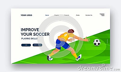 Website or mobile apps landing page design for soccer sport or tournament. Stock Photo