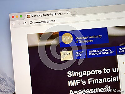 Website of The Monetary Authority of Singapore Editorial Stock Photo