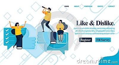 Website online poll or survey to make your choice to like or dislike. recommend, criticism and review social issues for better cha Vector Illustration