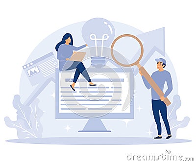 Website optimization concept, copy optimization, SEO analytics software, online business, target keyword, Vector Illustration