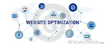 Website optimization performance speed concept banner header connected icon set symbol illustration Cartoon Illustration