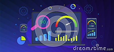 Website Page Speed Optimization horizontal vector banner. Loading time analysis - site speed seo services Vector Illustration