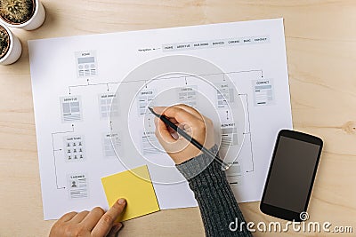 Web designer working on website sitemap Stock Photo