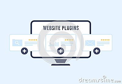 Website plugin concept - enhance ecommerce CMS with extensions. Improve digital marketing with SEO plugins and web developer Cartoon Illustration