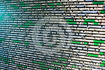 IT coding on monitor screen. Stock Photo